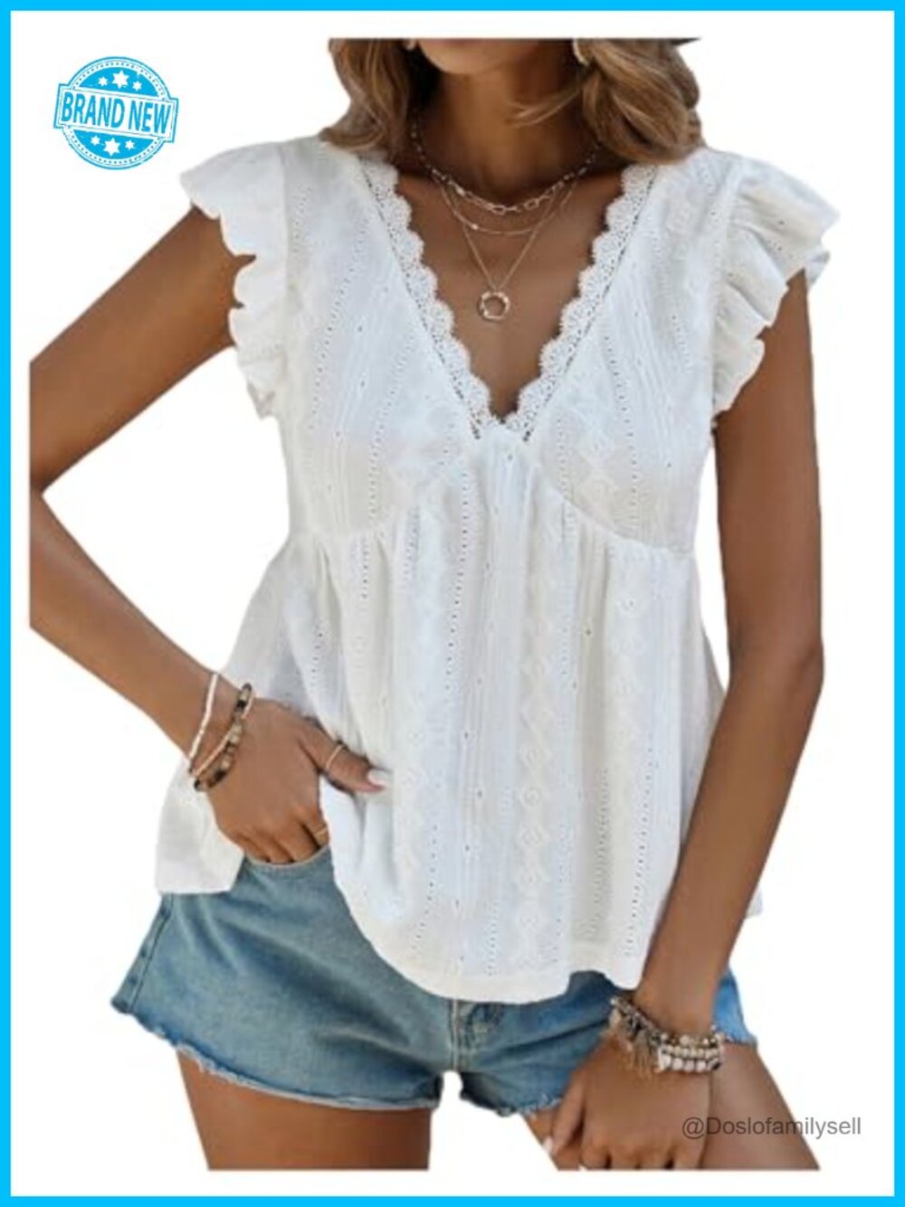 SweatyRocks Lace Trim Ruffled Eyelet Blouse Flowy Boho Top